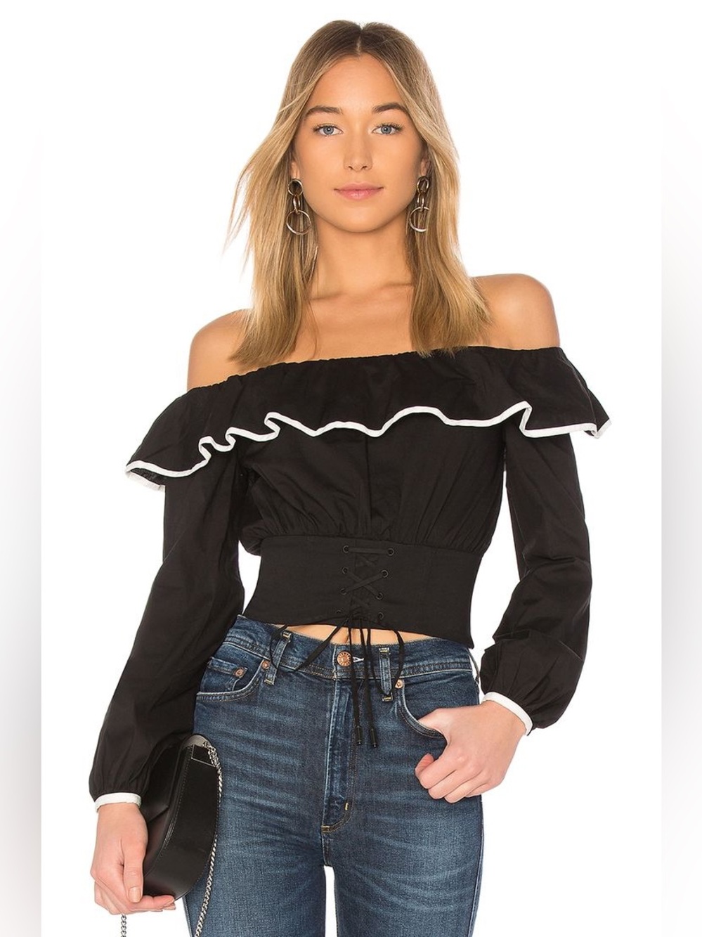 Lovers + Friends Bailey Off Shoulder Top in Black & White